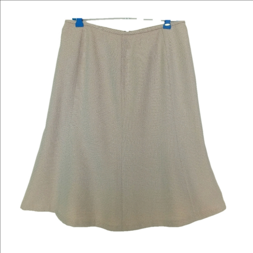 Anne Klein Skirt‎ Women's Cream Size 8 Textured Lined Midi Flare Zip Closure